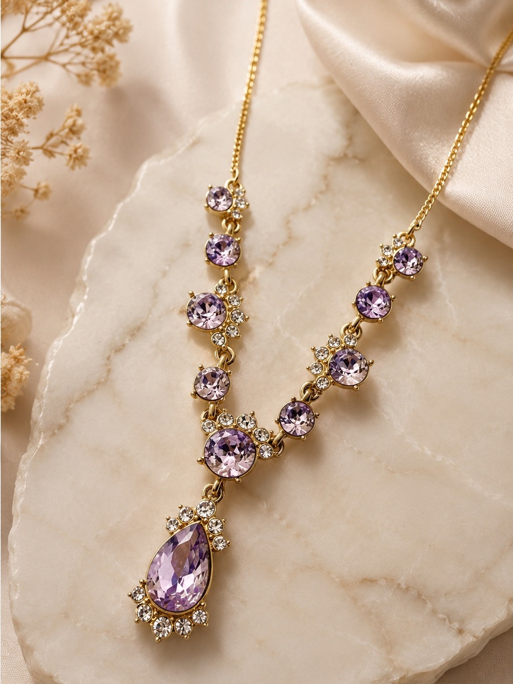 Givenchy Purple Crystal Statement Necklace • Gold-Tone • Vintage Designer - Picture 3 of 5